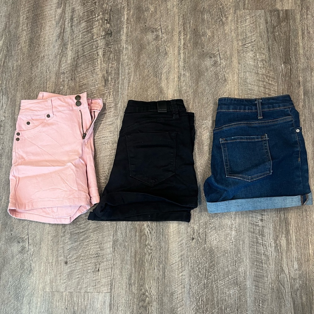 Trio of Pink, Black, and Blue Denim Shorts